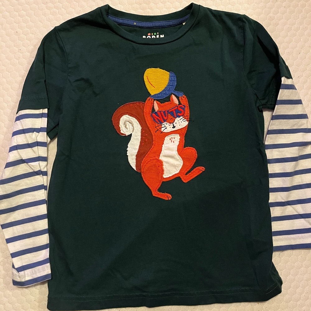 Mini Boden Green Squirrel Long Sleeve Tee